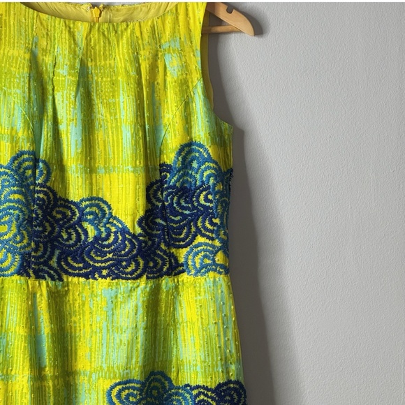 Anthropologie Tabitha Dress Shift Azure Scroll Yellow Blue Swiss Dot Cotton Sz 2 - Picture 6 of 16